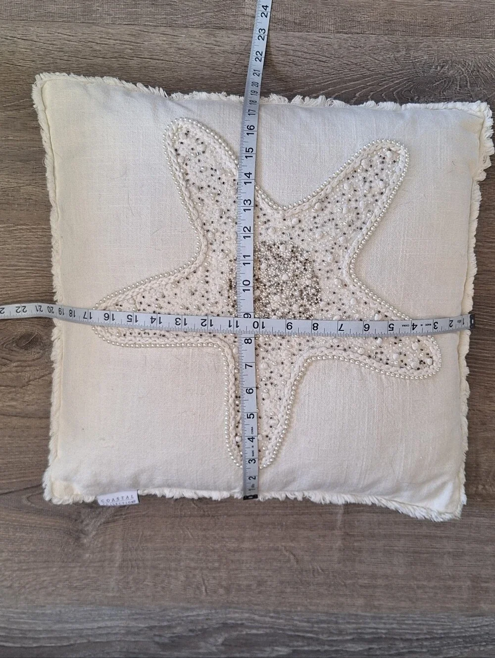 Coastal Collection Beaded Starfish Accent Pillow Beach Ocean Decor off-white 19